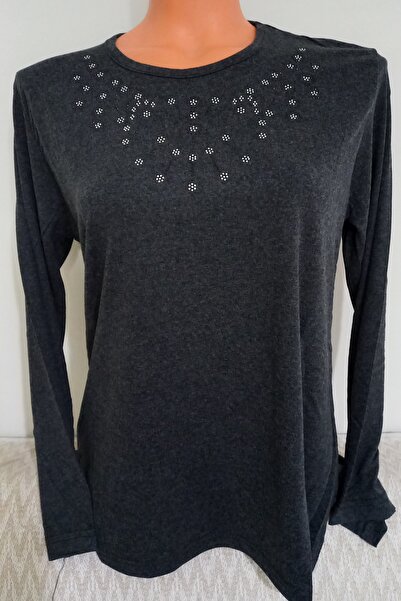 Anne Er Clothing Winter Cotton Combed Blouse Long Sleeve Crew Neck Stone Smoked