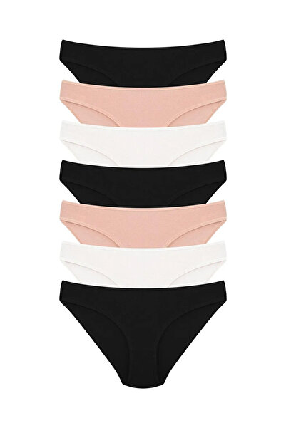 LC Waikiki Dominant Karışık Kadın Siyah Ekru Ten Pamuklu Elastanlı Külot 7'li