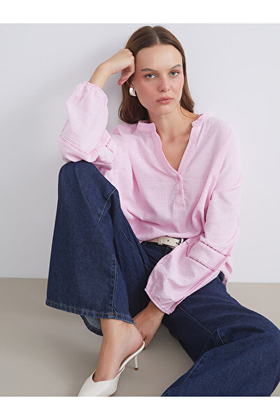 LC Waikiki Pembe Kaçık Yaka Oversize Bluz