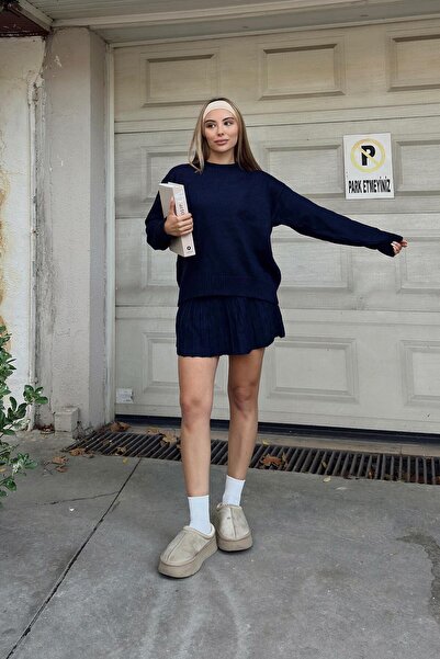 Swist Синя спідниця з воланами Paloma - светр з велосипедним коміром Жіночий трикотажний комплект