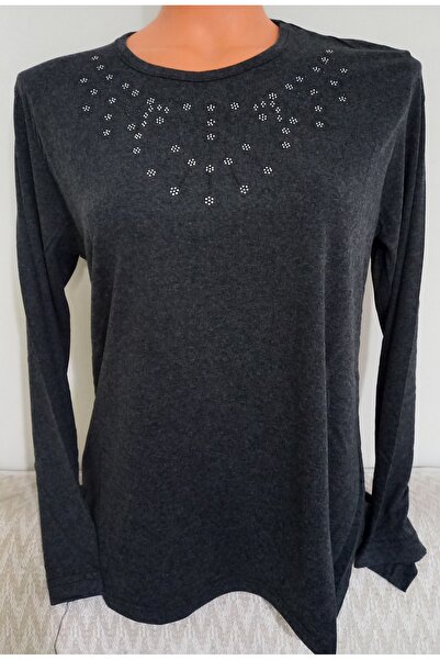 Anne Er Clothing Winter Cotton Combed Blouse Long Sleeve Crew Neck Stone Smoked