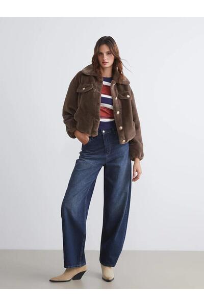 LC Waikiki Shirt Collar Women Faux Fur Coat (W5)