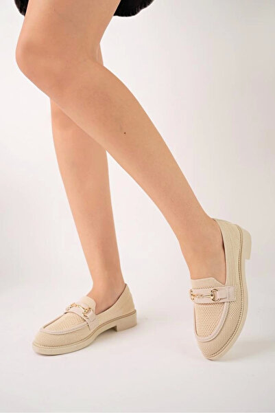 Zerenyus ZRK-021 Beige Knit G Buckle Casual Women's Ballet Flats