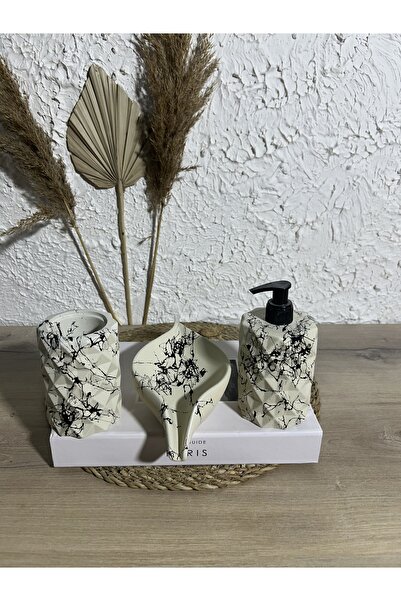 Zigzag Home Διακοσμητικό σετ μπάνιου 3 τεμαχίων με μαρμάρινο σχέδιο, δοχείο υγρού/στερεού σαπουνιού, θήκη οδοντόβουρτσας, θήκη για πετσέτες, σετ δίσκου