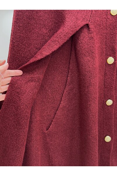 BENAHOLL Πλεκτό πανσό με χρυσά κουμπιά Deyina 5 με κάπα-Zİ7015 Βουργουνδίας