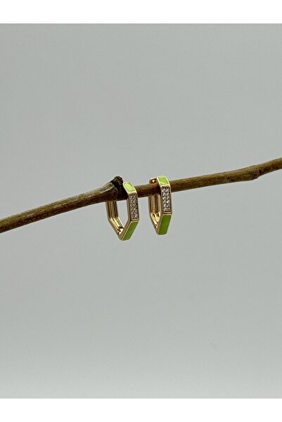 AUBRA أقراط مرصعة بحجر الزركون باللون الأخضر – مطلية باللون الوردي