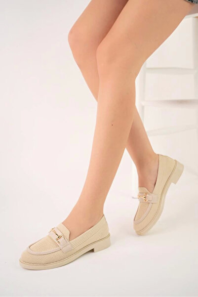 Zerenyus ZRK-021 Beige Knit G Buckle Casual Women's Ballet Flats