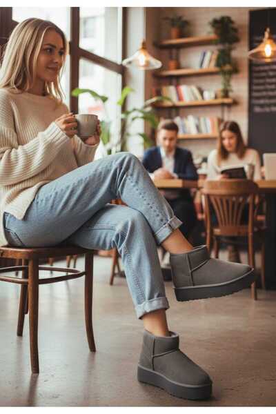 maydos Kadın Ayakkabı Kalın Taban içi Kürklü Yarım Bot & Bootie