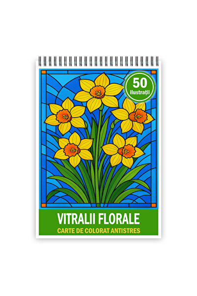 Legendary Gifts Carte de colorat, 50 de ilustrații Vitralii florale, Format: A3