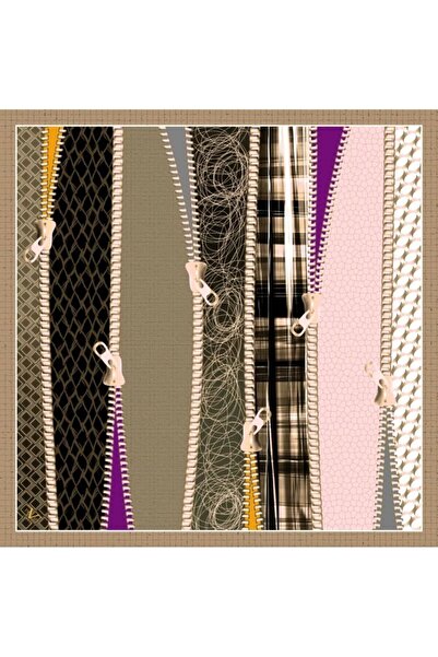 19V69 ITALIA طابا براون تويل وشاح مجردة منقوشة سلسلة الذهب 90x90 سم