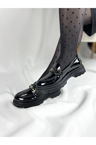 Zerenyus Zrk-Bt Black Patent Leather Buckle Casual Women's Ballerinas