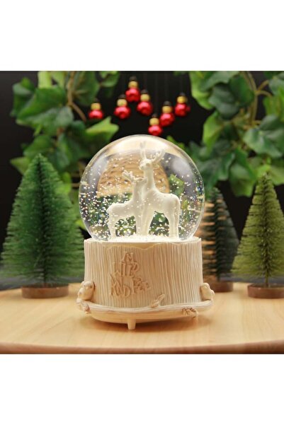 keyfim shop Yılbaşı Noel Geyik Kar Küresi Kar Motorlu, Işıklı ve Müzikli Mega...