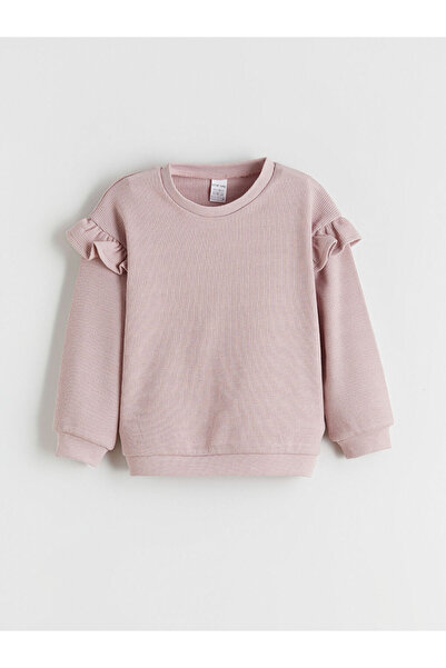 LC Waikiki Pink Crew Neck Basic Girls' Sweatshirt and Leggings 2-Piece Set