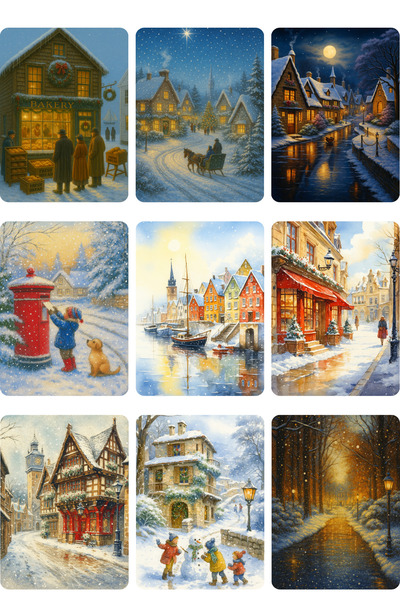 Dekals 9lu Simli Yılbaşı Kartı Kartpostal Yeniyıl Hediyelik Nostaljik Etiket ...