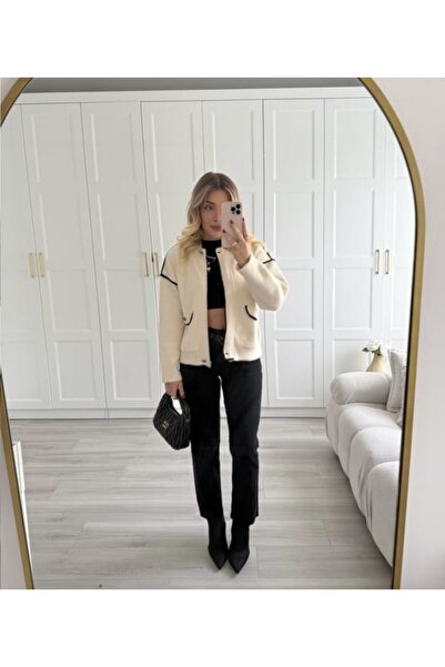 CADDELAMODA Women's Zippered Ribbed Bearded Soft Cardigan