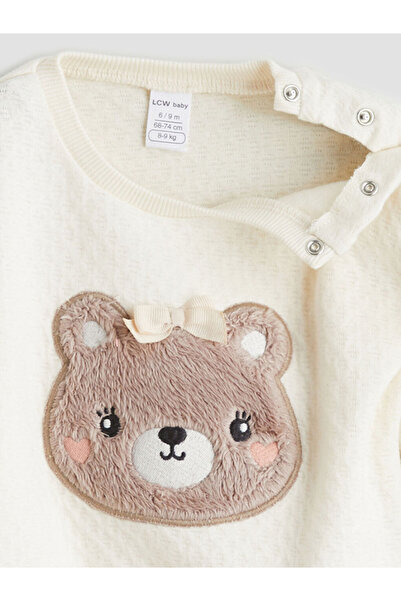 LC Waikiki Beige Animal Figured Baby Girl Sweatshirt and Pants