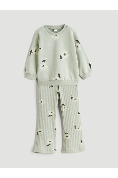 LC Waikiki Floral Girl's Sweatshirt and Leggings Pants 2 Pcs