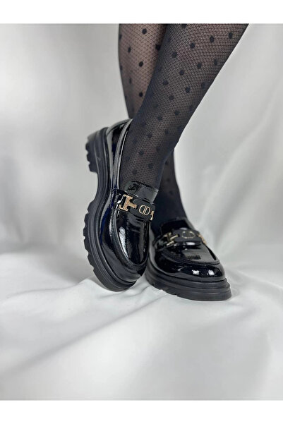 Zerenyus Zrk-Bt Black Patent Leather Buckle Casual Women's Ballerinas