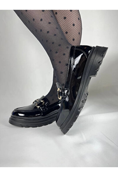 Zerenyus Zrk-Bt Black Patent Leather Buckle Casual Women's Ballerinas