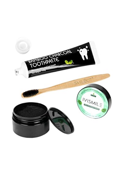 ivismile Teeth Whitening Kit with Mint Charcoal Powder, Charcoal Toothpaste and Toothbrush