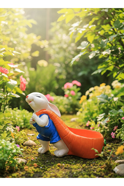 Heykelza Havuç Saksılı -Tavşan Heykeli