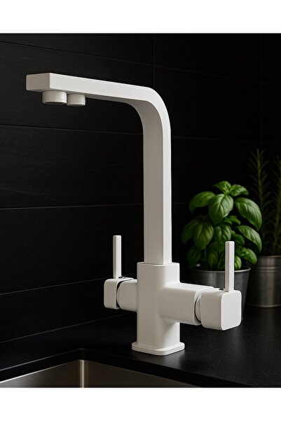 ASİL SU ARMATÜRLERİ صنبور مطبخ مربع الشكل من أريتمالي - أبيض