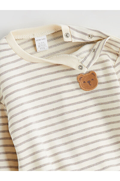 LC Waikiki Ecru Striped Baby Boy Sweatshirt and Pants 2-Piece Set