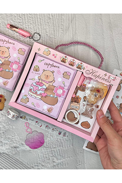 ZeCo Collection Sevimli Capybara Pembe Dopdolu Binder Defter Hediye Seti /kut...