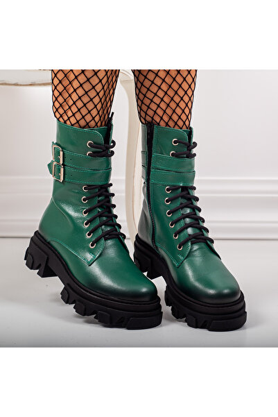 Condur by Paula Ghete dama piele naturala 033 verde cu siret si catarame