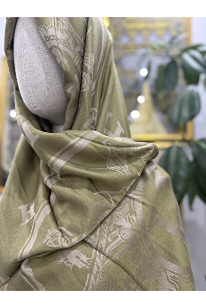 GÜMRÜKÇÜ H Pattern Green Color Cotton Imported Cashmere Silk Shawl Premium Qu...