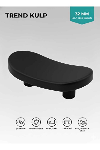 İMT AKSESUAR Lüks Trend Kulp Siyah (32 mm) Mobiya Yatak Odası Tv ünitesi Kons...