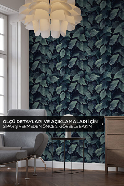 Pluswall Koyu Yaprak Desenli Kendinden Yapışkanlı Duvar Kağıdı, Çok Amaçlı PV...