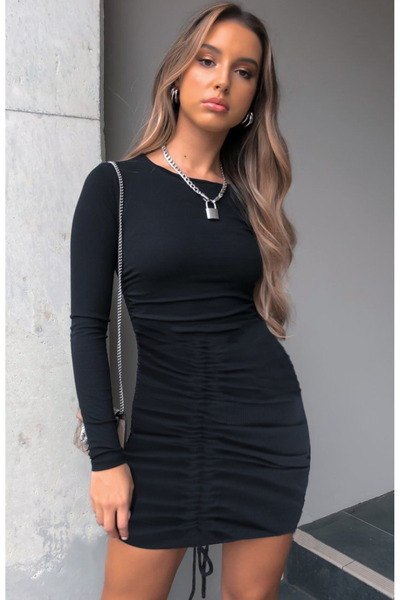 JANES Γυναικείο μακρυμάνικο φόρεμα με λαιμόκοψη μπροστά Shirred Camisole