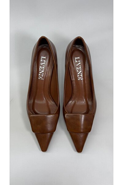 Genel Markalar Kadın Taba Sivri Burun Kare Tokalı İnce Topuklu Klasik Ayakkab...