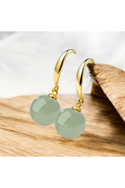 ORGANICYOU Alldoshi Stylish Imitation Jade Hanging Earrings for Women - Round Stone, Everyday Wear