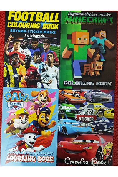 ada çanta kırtasiye 4 adet stickerli boyama kitabı (Minecraft/Futbol/Paw patr...