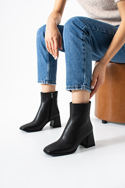 RevanStep حذاء نسائي بكعب مربع - حذاء بوت من الجلد الصناعي ذو كعب سميك مع سحاب