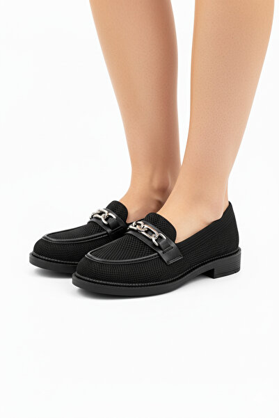 Zerenyus Zrk-021 Black Knitwear g Buckle Casual Women's Ballerinas