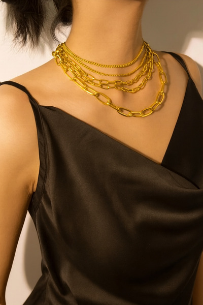 MEKKANMODA Kadın Gold çoklu kolye seti punk model