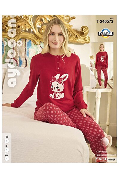 Aydoğan Women's Button Collar Thermal Pajama Set 240573K- 1 Piece