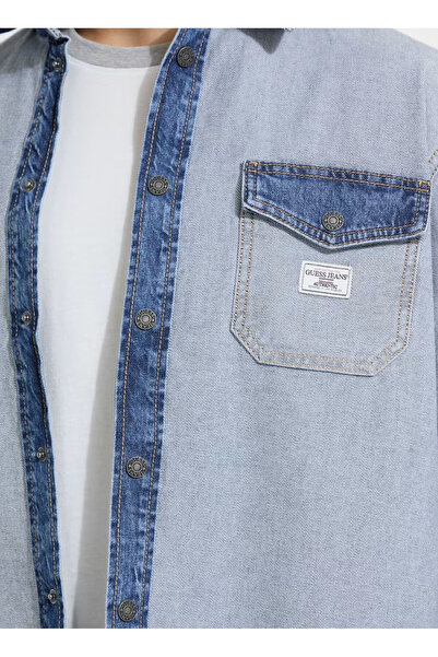 Guess Jeans Standart Mavi Erkek Denim Gömlek M5YH71D5M56-GJPN Jeans Erkek