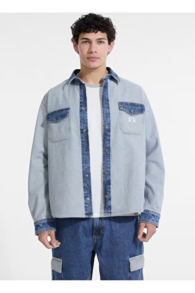 Guess Jeans Standart Mavi Erkek Denim Gömlek M5YH71D5M56-GJPN Jeans Erkek