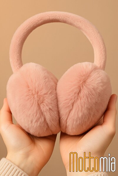 mottomia Powder Pink Soft Plush Foldable Earmuffs – Women's Winter Ear Protection, Protects from the Cold