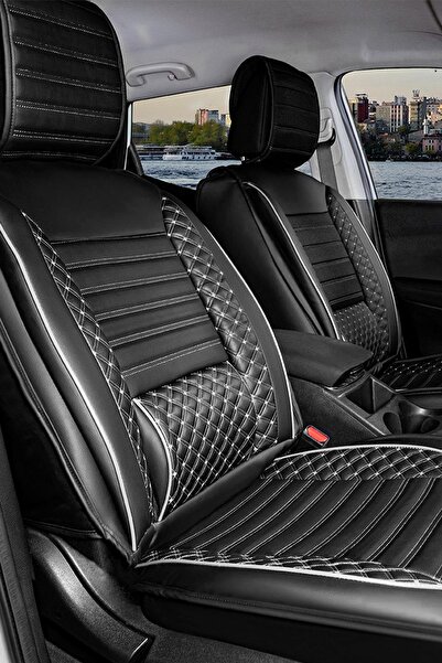 autogoodstore غطاء مقعد سيارة فاخر متوافق من الجلد، طقم أمامي وخلفي، أسود وأب...