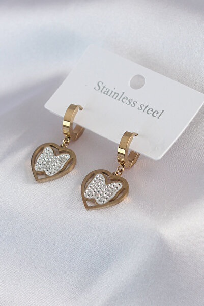 Skygo 316L Steel Gold Color Butterfly Model Zircon Stone Detail Women's Earrings - TJ-BKP7482