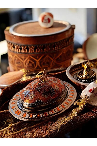 BARITCIOGLU Copper Iskender Kebab Rice Plate with Lid 30 cm