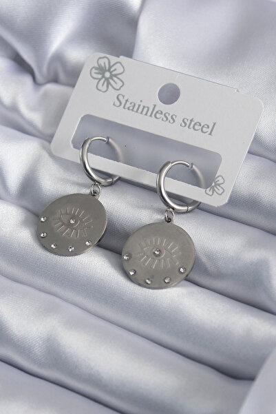 Skygo 316L Steel Silver Color Eye Embroidered Zircon Stone Detail Women's Earrings - TJ-BKP7959