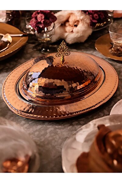 BARITCIOGLU Copper Iskender Kebab Rice Plate with Lid 40 cm