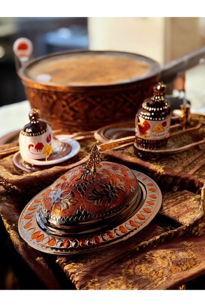 BARITCIOGLU Copper Iskender Kebab Rice Plate with Lid 30 cm