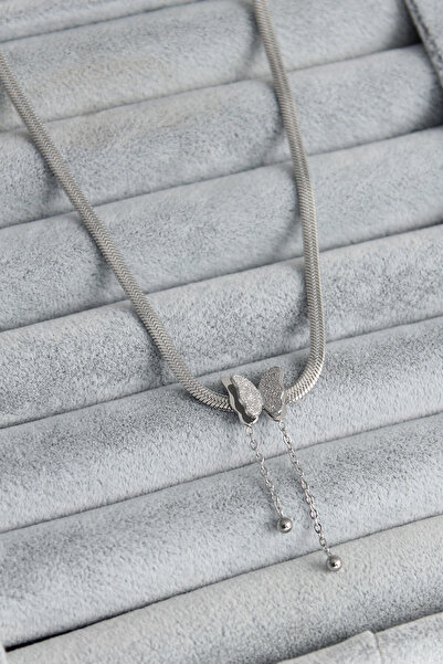 Skygo 316L Steel Silver Color Italian Chain Model Silvery Butterfly Figure Women's Necklace - TJ-BKO7676